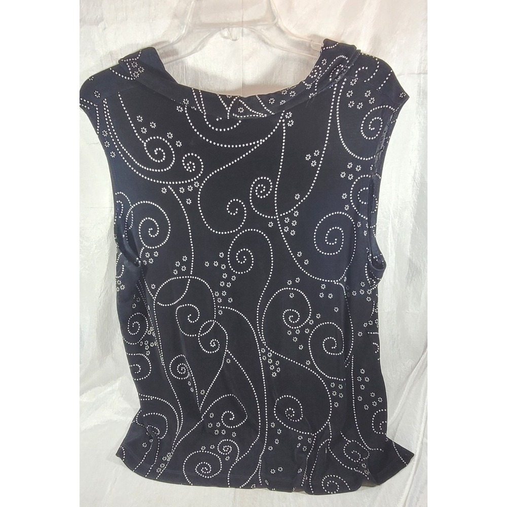 Choices Women's Draped Boatneck Dot Swirl Print Sleeveless Top - Black - 1X - Picture 3 of 3